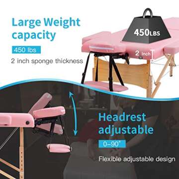 BestMassage Massage Bed Portable Massage Table 28 inche Wide Lash Bed Heigh Adjustable 2 Folding Spa Table with Non-Woven Bag for Spa Footmassage Facial CareSpa Tattoo