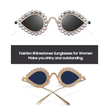 IGnaef Rhinestone Cat Eye Sunglasses for Women