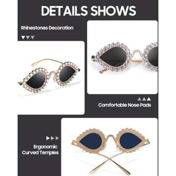 IGnaef Rhinestone Cat Eye Sunglasses for Women