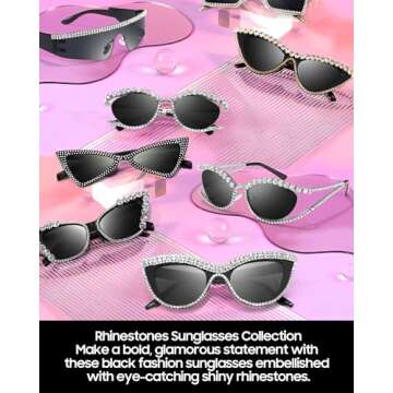 IGnaef Rhinestone Cat Eye Sunglasses for Women