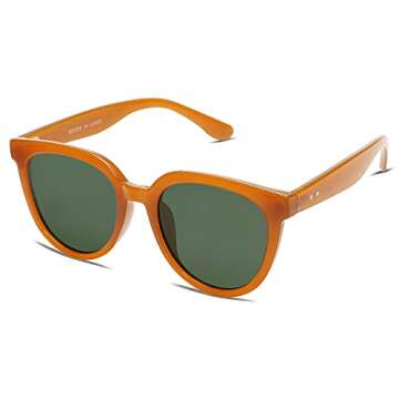 SOJOS Trendy Cat Eye Round Polarized Sunglasses for Women Fashion UV Protection Sunnies Sunglasses SJ2175, Orange Frame/Dark Green Lens