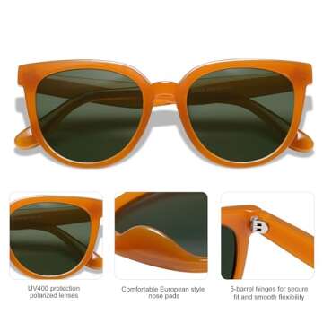 SOJOS Trendy Cat Eye Round Polarized Sunglasses for Women Fashion UV Protection Sunnies Sunglasses SJ2175, Orange Frame/Dark Green Lens