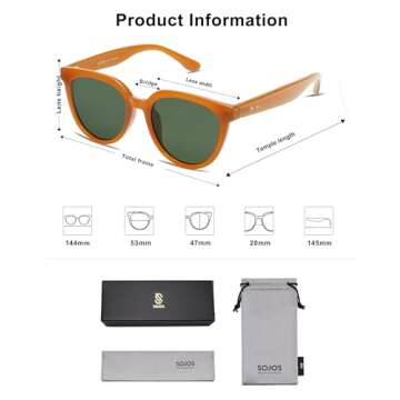 SOJOS Trendy Cat Eye Round Polarized Sunglasses for Women Fashion UV Protection Sunnies Sunglasses SJ2175, Orange Frame/Dark Green Lens