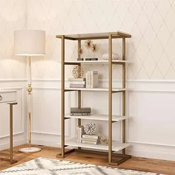 CosmoLiving Camila 5 Shelf Bookcase - Chic White Style