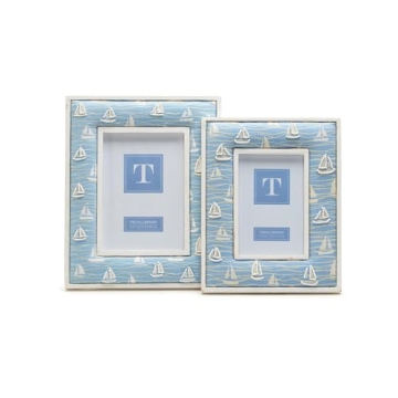 Two's Company Sailboat Hand-Beaded White Washed Photo Frame Set – Elegant Design for Cherished Mem...