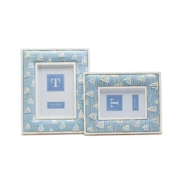 Two's Company Hand-Beaded Sailboat Photo Frames Set