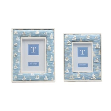 Two's Company Hand-Beaded Sailboat Photo Frames Set