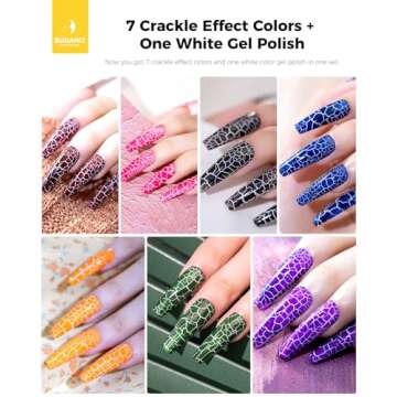 BURANO Crackle Gel Nail Polish Set | 7 Colors + White Gel Polish for Effortless Nail Art