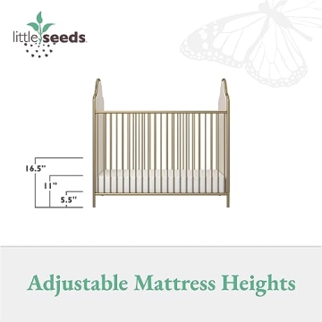 Little Seeds Piper Upholstered Metal Crib in Gold, Convertible & Stylish