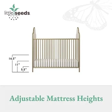 Little Seeds Piper Upholstered Metal Crib in Gold, Convertible & Stylish