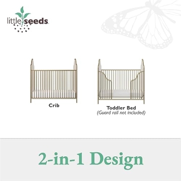 Little Seeds Piper Upholstered Metal Crib in Gold, Convertible & Stylish