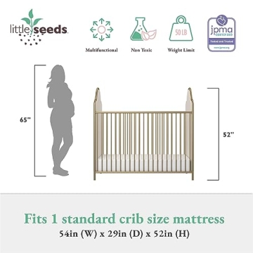 Little Seeds Piper Upholstered Metal Crib in Gold, Convertible & Stylish
