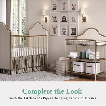 Little Seeds Piper Upholstered Metal Crib in Gold, Convertible & Stylish