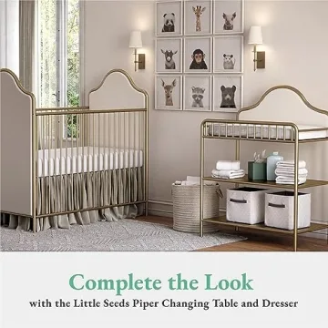 Little Seeds Piper Upholstered Metal Crib in Gold, Convertible & Stylish