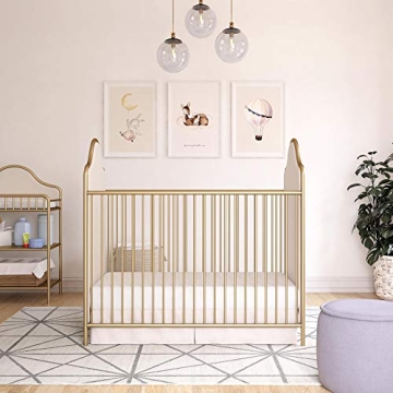 Little Seeds Piper Upholstered Metal Crib in Gold, Convertible & Stylish