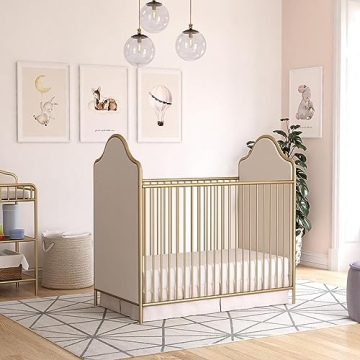 Little Seeds Piper Upholstered Metal Crib in Gold, Convertible & Stylish
