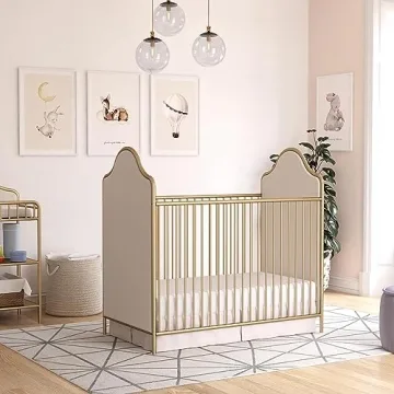 Little Seeds Piper Upholstered Metal Crib in Gold, Convertible & Stylish