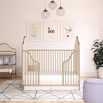 Little Seeds Piper Upholstered Metal Crib in Gold, Convertible & Stylish