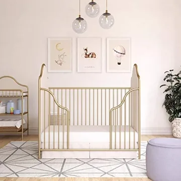 Little Seeds Piper Upholstered Metal Crib in Gold, Convertible & Stylish