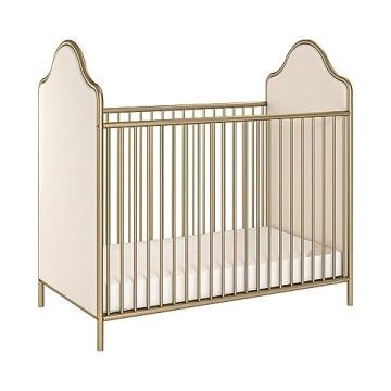 Little Seeds Piper Upholstered Metal Crib in Gold, Convertible & Stylish