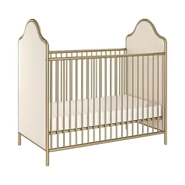 Little Seeds Piper Upholstered Metal Crib in Gold, Convertible & Stylish