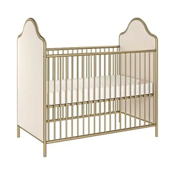 Little Seeds Piper Upholstered Metal Crib in Gold, Convertible & Stylish