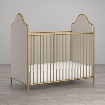 Little Seeds Piper Upholstered Metal Crib in Gold, Convertible & Stylish