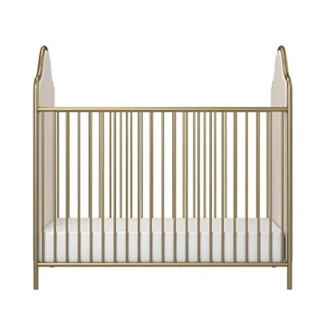 Little Seeds Piper Upholstered Metal Crib in Gold, Convertible & Stylish