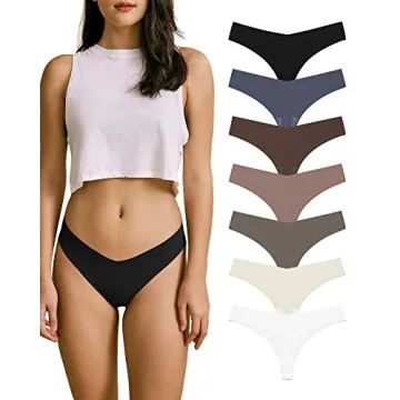 SHARICCA Women No Show Seamless Underwear Thong Invisible Soft Panties Multi Pack, S, 7P10