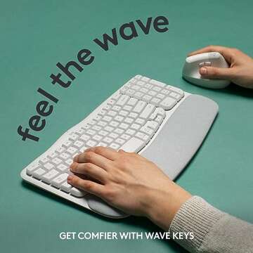 Logitech Wave Keys Wireless Ergonomic Keyboard with Cushioned Palm Rest, Comfortable Natural Typing,...