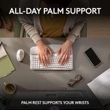 Logitech Wave Keys Wireless Ergonomic Keyboard with Cushioned Palm Rest, Comfortable Natural Typing, Easy-Switch, Bluetooth, Logi Bolt Receiver, for Multi-OS, Windows/Mac - Off White