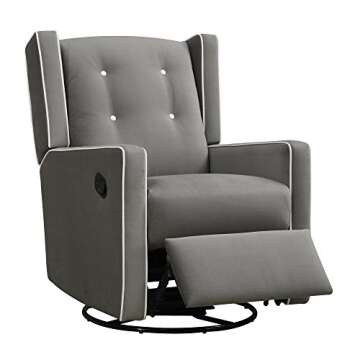 Baby Relax Mikayla 4-in-1 Swivel Glider Rocker Recliner Chair, Gray Microfiber