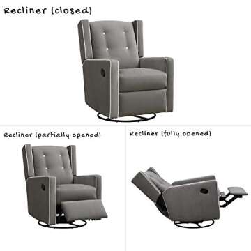 Baby Relax Mikayla 4-in-1 Swivel Glider Rocker Recliner Chair, Gray Microfiber