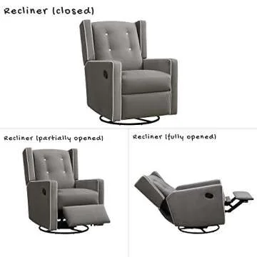 Baby Relax Mikayla 4-in-1 Swivel Glider Rocker Recliner Chair, Gray Microfiber