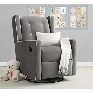 Baby Relax Mikayla 4-in-1 Swivel Glider Rocker Recliner Chair, Gray Microfiber