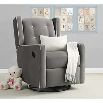Baby Relax Mikayla 4-in-1 Swivel Glider Rocker Recliner Chair, Gray Microfiber