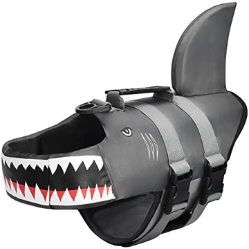 Dog Life Jacket Swimming Vest - Shark Design & Safety Handle