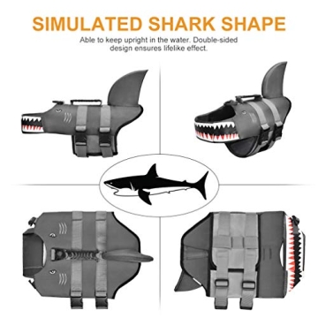 Dog Life Jacket Swimming Vest - Shark Design & Safety Handle
