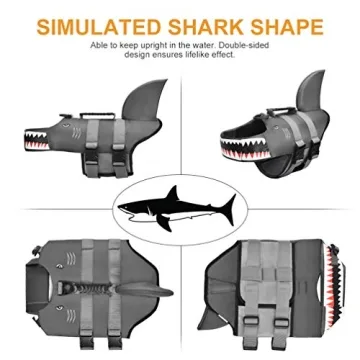 Dog Life Jacket Swimming Vest - Shark Design & Safety Handle