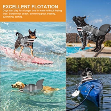 Dog Life Jacket Swimming Vest - Shark Design & Safety Handle