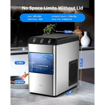 Ice Makers Countertop Nugget for Home Kitchen 37LBS, Pebble Counter Top Ice Machine, Mini Small Ice Maker,Portable Sonic Chewable Pellet Soft Icemaker, LED Maquina de Hielo Tabletop Self Cleaning