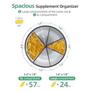 PULIV Large Supplement Organizer Bottle, Holds Plenty of 6 Various Vitamins in 1 Pill Dispenser with Anti-Mixing & Wide Openings Design, Easy to Retrieve Meds, Includes 20 Pcs Stick-on Labels