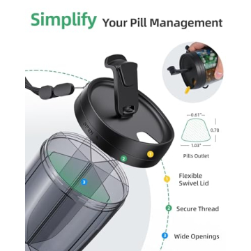 PULIV Large Supplement Organizer Bottle, Holds Plenty of 6 Various Vitamins in 1 Pill Dispenser with Anti-Mixing & Wide Openings Design, Easy to Retrieve Meds, Includes 20 Pcs Stick-on Labels