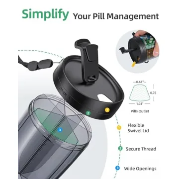 PULIV Large Supplement Organizer Bottle, Holds Plenty of 6 Various Vitamins in 1 Pill Dispenser with Anti-Mixing & Wide Openings Design, Easy to Retrieve Meds, Includes 20 Pcs Stick-on Labels