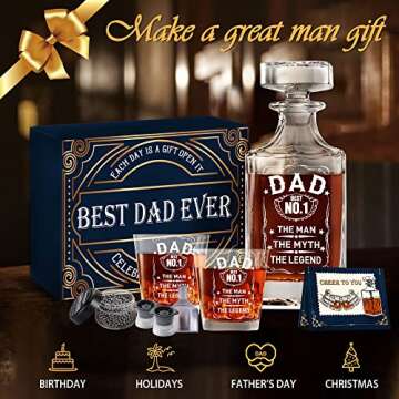 Dad Gifts for Fathers Day,Gifts for Dad,Dad Gifts from Daughter Men's Bar Accessories,Cool Gifts for Dad Exquisite Dad Whiskey Decanter Gift Set