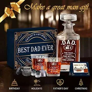 Dad Gifts for Fathers Day,Gifts for Dad,Dad Gifts from Daughter Men's Bar Accessories,Cool Gifts for Dad Exquisite Dad Whiskey Decanter Gift Set