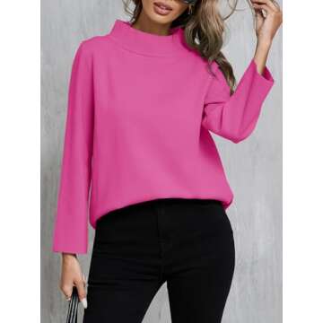 Saodimallsu Womens Turtleneck Sweater 3/4 Sleeve Casual Fall Sweaters 2024 Knit Loose Pullover Jumper Top Rose Red