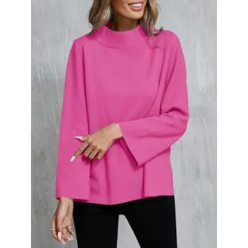 Saodimallsu Womens Turtleneck Sweater 3/4 Sleeve Casual Fall Sweaters 2024 Knit Loose Pullover Jumper Top Rose Red