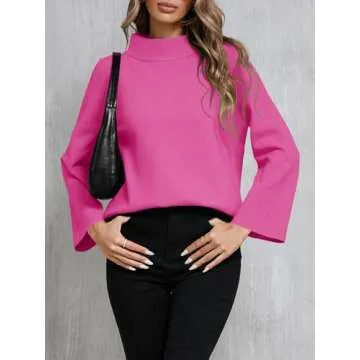 Saodimallsu Womens Turtleneck Sweater 3/4 Sleeve Casual Fall Sweaters 2024 Knit Loose Pullover Jumper Top Rose Red