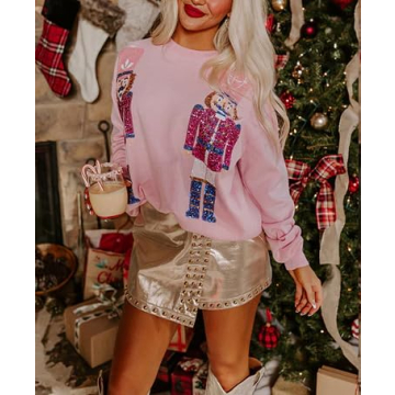 LILTWIST Christmas Sweatshirts for Women Sequin Holiday Nutcracker Long Sleeve Shirts Ugly Christmas Sparkly Graphic Sweater